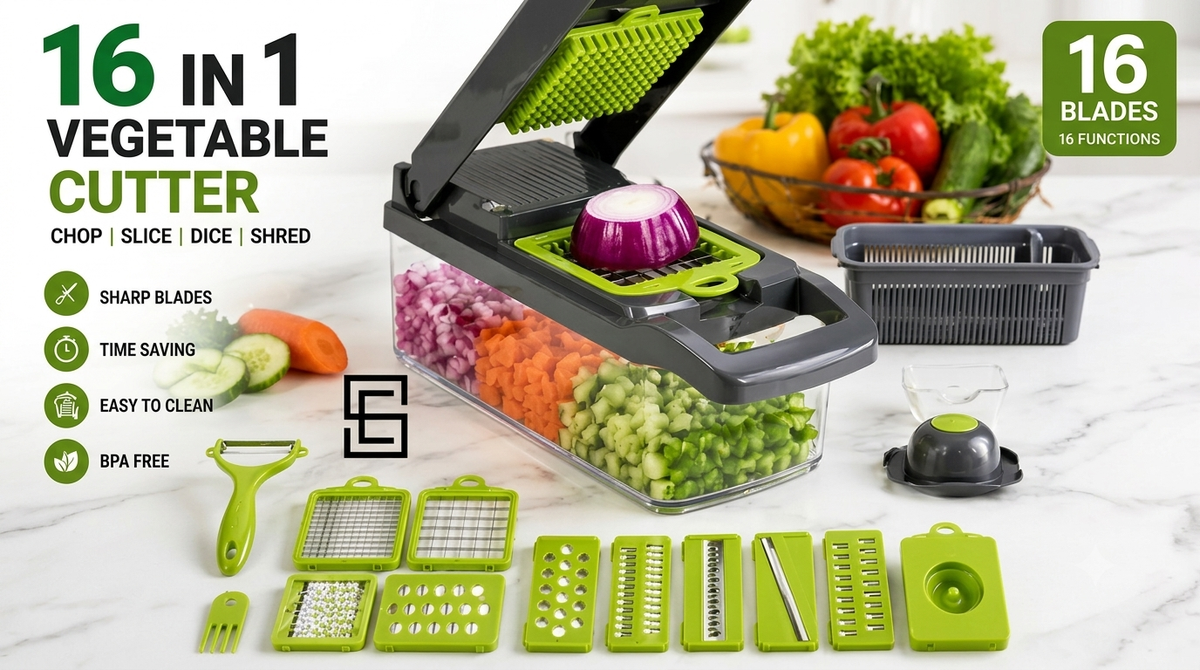 Vegetable Cutter - Multifunctional Slicer, Chopper, Dicer, Peeler & Kitchen Tool - Salad Maker - Vegetable Slicer for Kitchen
