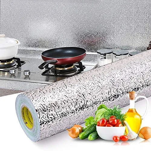 Self Adhesive Aluminum Foil Sheet for Kitchen , Oil Proof Waterproof Aluminium Sheet Sticker DIY Wallpaper Roll, Backsplash Aluminium Sheet for Home, Kitchen, Stove, Cabinet, Wall, Drawers, Furniture, Silver Color, Golden Color, Big Size 60x200cm