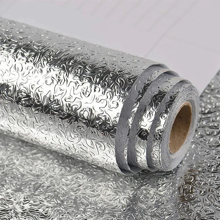 Self Adhesive Aluminum Foil Sheet for Kitchen , Oil Proof Waterproof Aluminium Sheet Sticker DIY Wallpaper Roll, Backsplash Aluminium Sheet for Home, Kitchen, Stove, Cabinet, Wall, Drawers, Furniture, Silver Color, Golden Color, Big Size 60x200cm