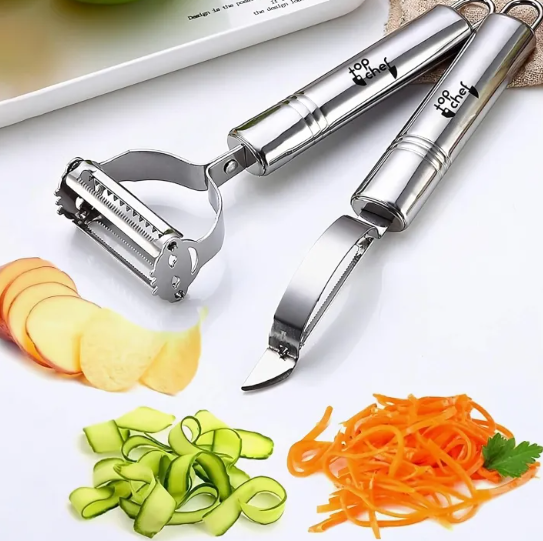 Vegetable Peeler，Stainless Steel 2 in 1 Julienne Vegetable Peeler Perfect for Carrot Potato Melon Gadget Vegetable Fruit